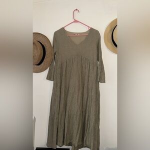 Olive Green V-Neck Women's Dress
